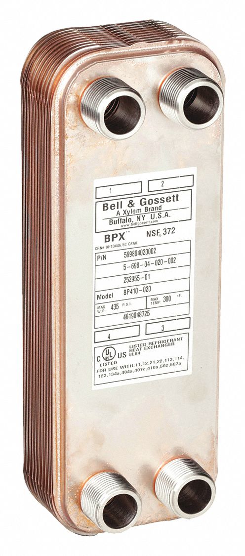 Heat Exchanger: 350, 000 BtuH Water / 24, 450 BtuH Oil, 50 gpm, 5.08 sq ft, Copper Braze