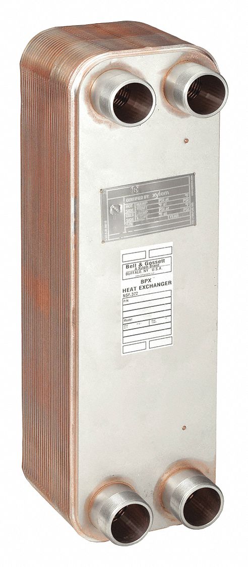 Heat Exchanger: 2, 000, 000 BtuH Water / 360, 000 BtuH Oil, 225 gpm, 51.02 sq ft, Copper Braze