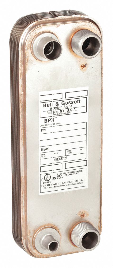 Heat Exchanger: 6, 000 BtuH Refrigerant, 50 gpm, 2.26 sq ft, Copper Braze, Stainless Steel Plate