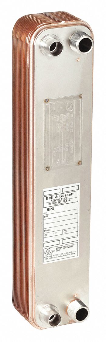 Heat Exchanger: 60, 000 BtuH Refrigerant, 50 gpm, 14.72 sq ft, Copper Braze, Stainless Steel Plate