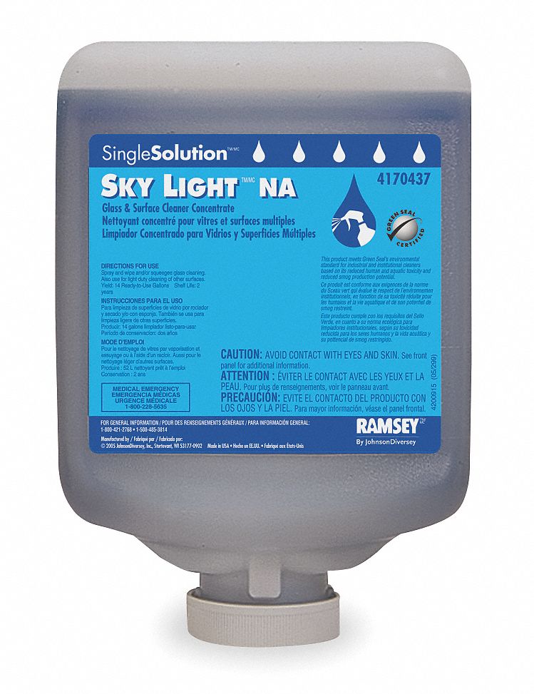 RAMSEY, 2 L, Mild, Glass and Surface Cleaner 2NY10SKY LIGHT Grainger