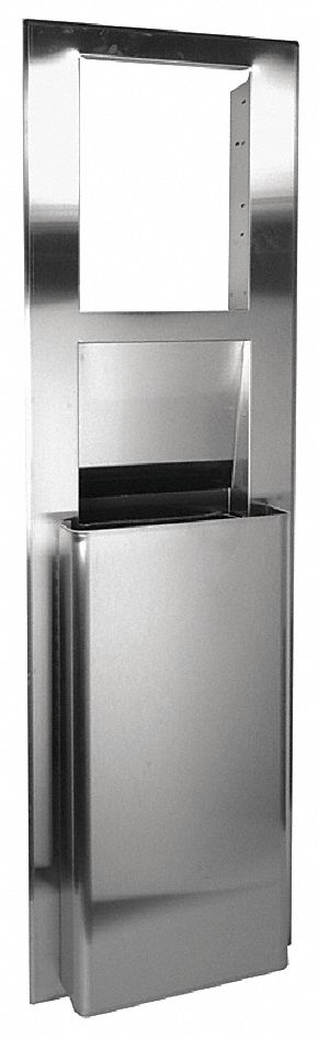 Trash Can: Stainless Steel, 9 1/2 gal Container Capacity, Open Top, 8 in Overall Dp