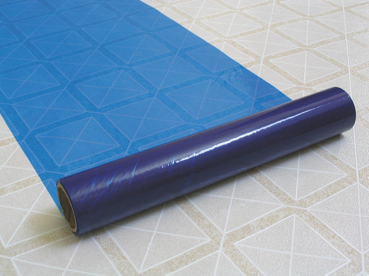 Floor/Multi-Use Film: 3 mil Thick, 36 in Wd, 200 ft Lg, Blue, Adhesive Backed, Film