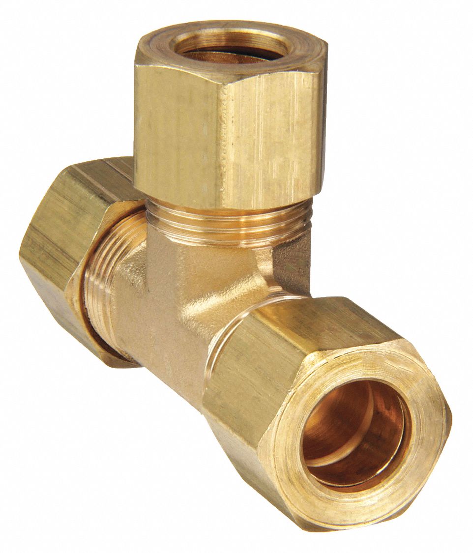 UNION TEE: BRASS, COMPRESSION X COMPRESSION X COMPRESSION, 7/16-24 THREADING SIZE