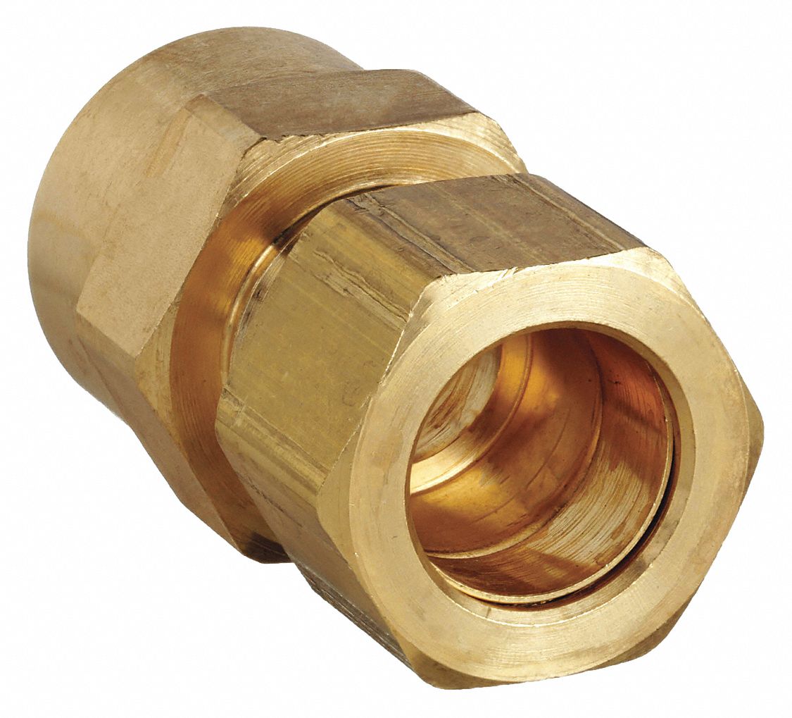 FEMALE CONNECTOR: BRASS, COMPRESSION X FNPTF, ⅛ IN PIPE SIZE, FOR ¼ IN TUBE OD