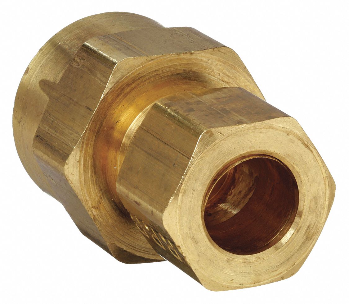 FEMALE CONNECTOR: BRASS, COMPRESSION X FNPTF, ⅜ IN PIPE SIZE, FOR ⅜ IN TUBE OD, 10 PK