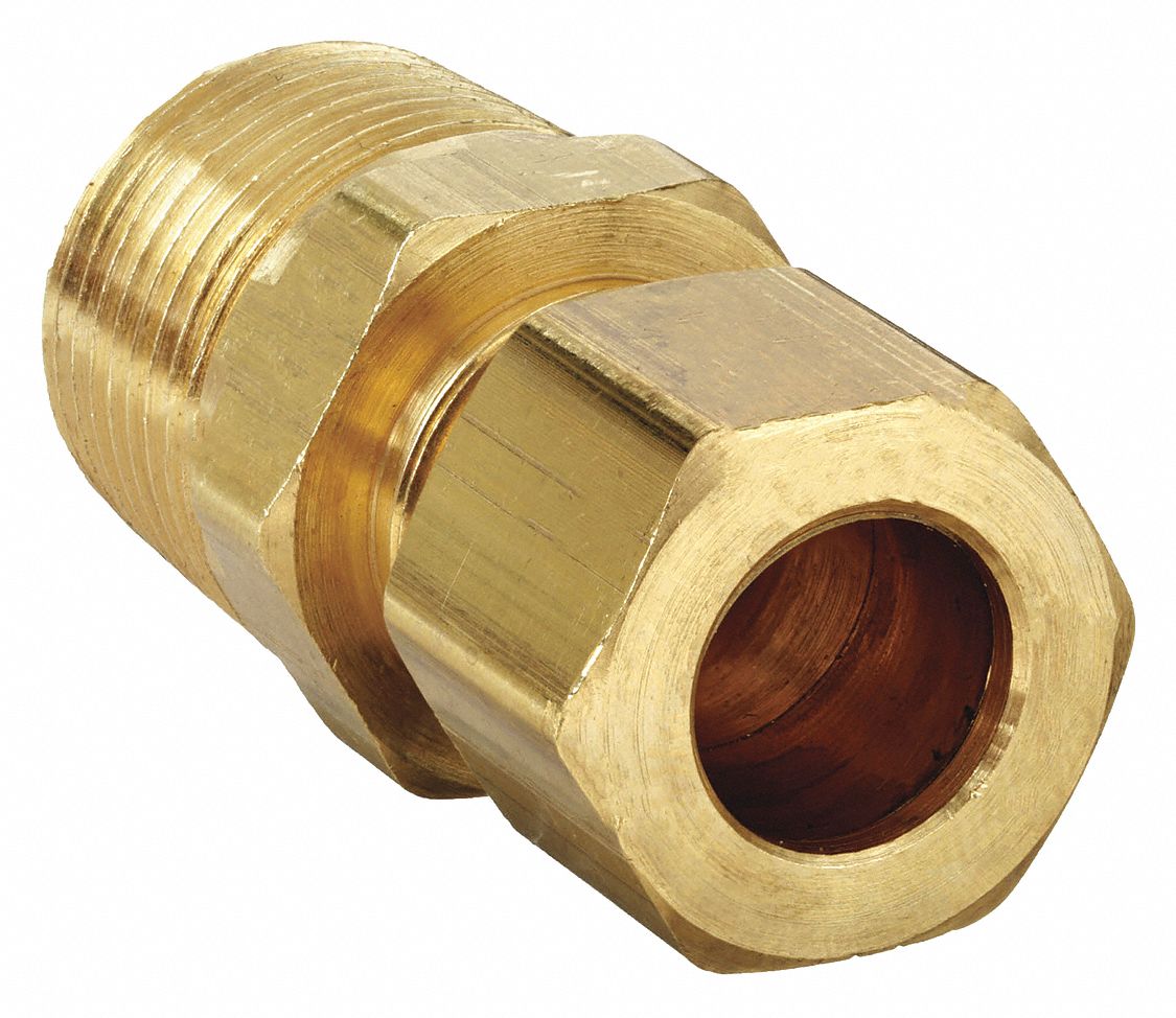 MALE CONNECTOR: BRASS, COMPRESSION X MNPT, ½ IN PIPE SIZE, FOR ½ IN TUBE OD