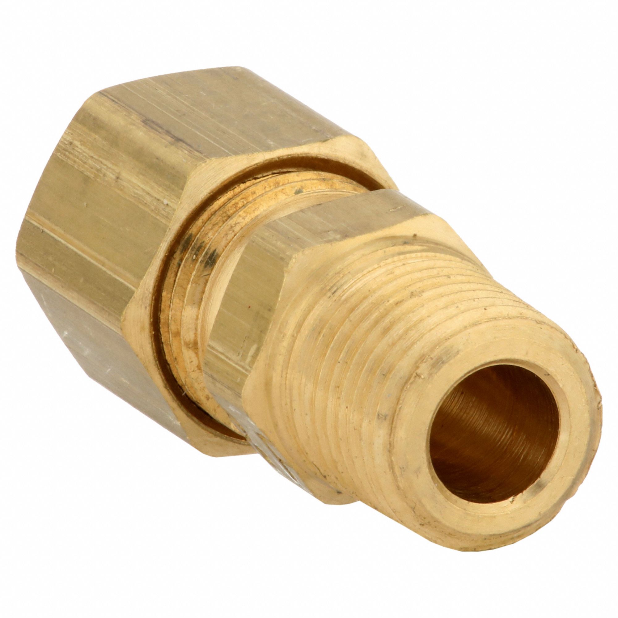 MALE CONNECTOR: BRASS, COMPRESSION X MNPT, ⅛ IN PIPE SIZE, FOR ¼ IN TUBE OD