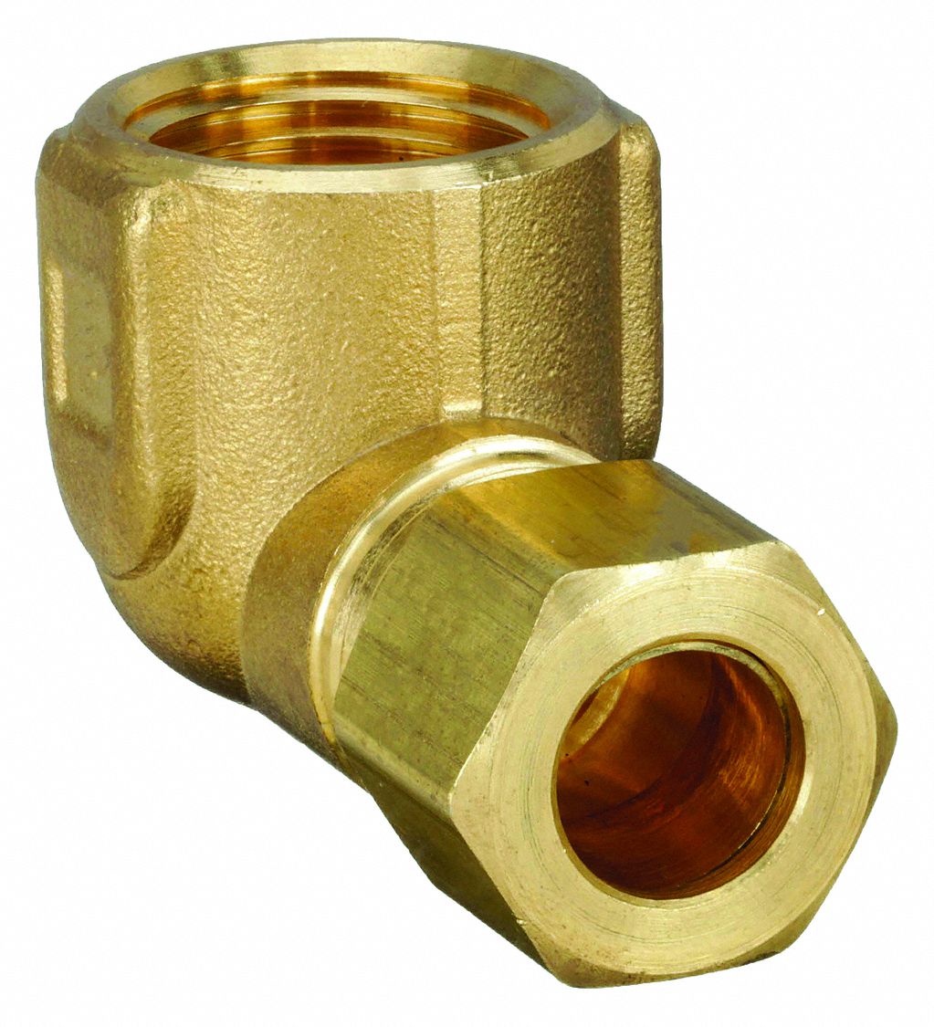 Compression Fitting Elbow: 1/4 in OD x 1/4 in Pipe Fitting Size, Compression x FNPTF, 10 PK