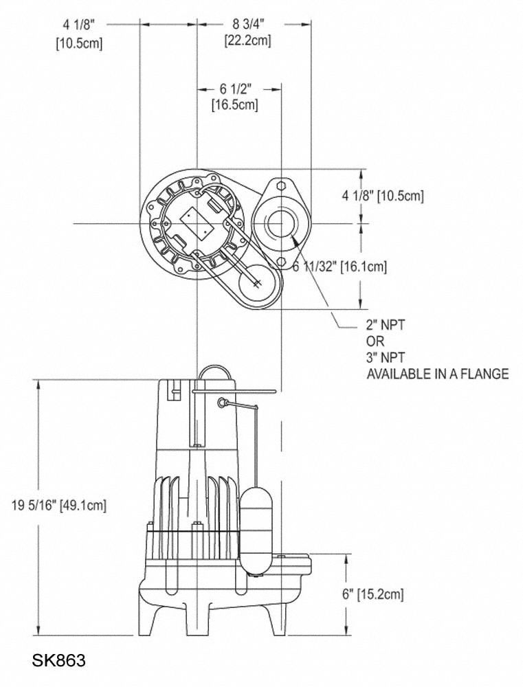 ZOELLER Sewage Ejector Pump 1/2, 110V AC, No Switch Included, 120 gpm