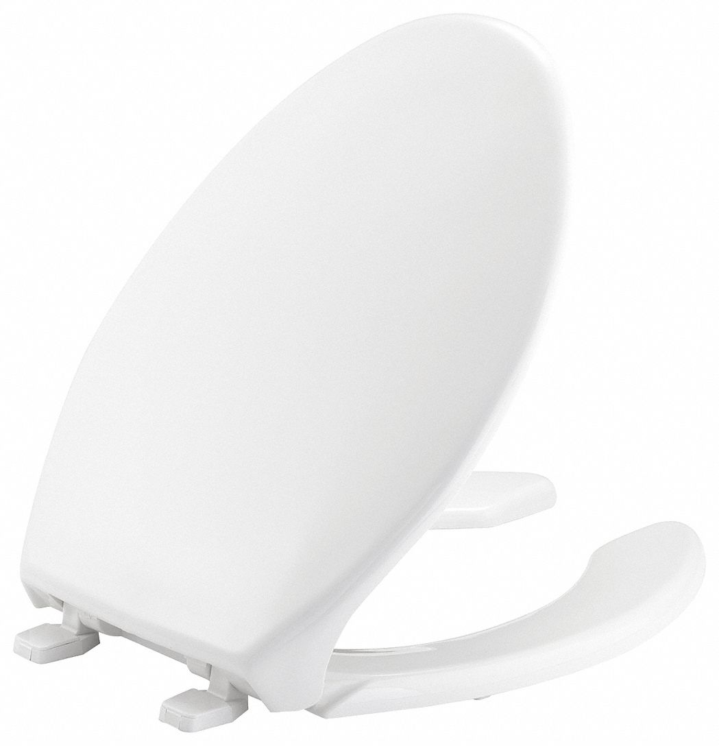 Toilet Seat: Open, Cover Included, Plastic, External Check, 2 1/4 in Seat Ht, White
