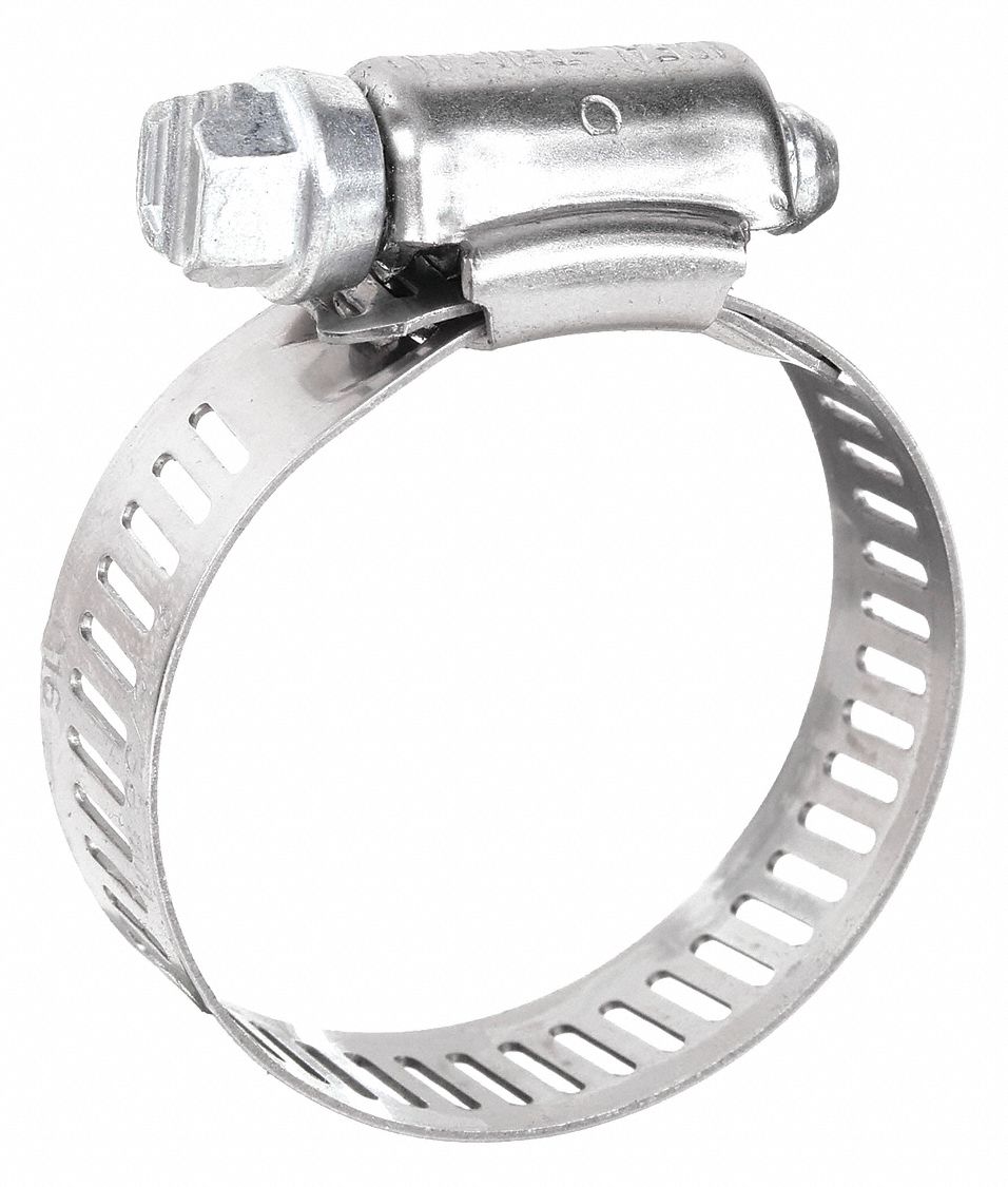 WORM GEAR HOSE CLAMP, 201 STAINLESS STEEL, PERFORATED BAND, ½ IN TO 1¼ IN CLAMPING DIA, 10 PK