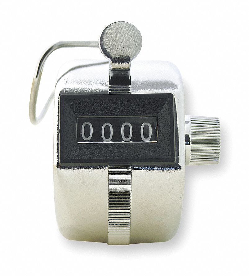 ENM Mechanical Tally Counter: Top Coming (TC), Handheld Mounting, 2 7/8 in H, Steel, Silver, Silver
