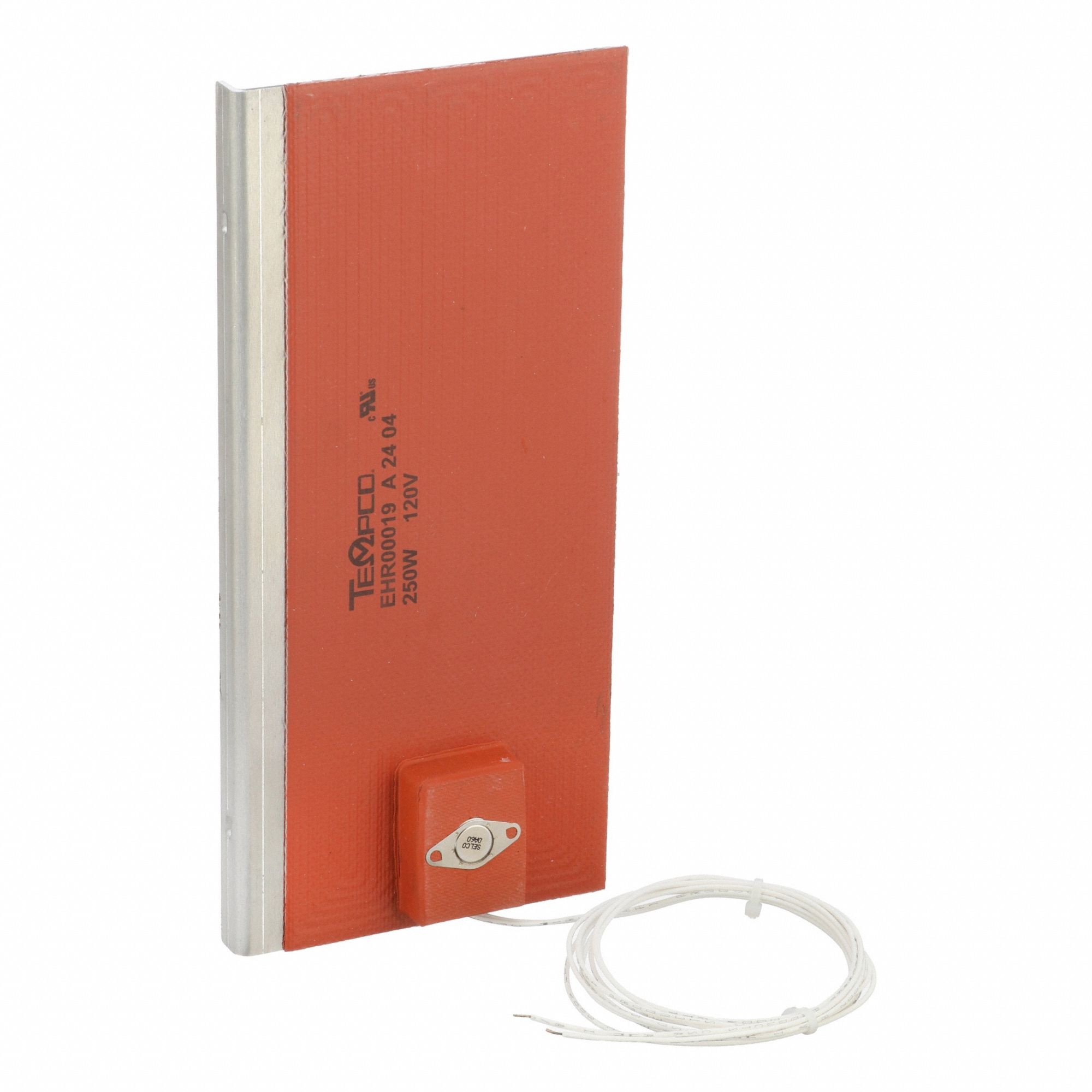 Enclosure Heater: 120V, 250 W Watt, Closes 40°F/Opens 60°F, 10 in Lg, 4 1/2 in Wd, 1/2 in Ht