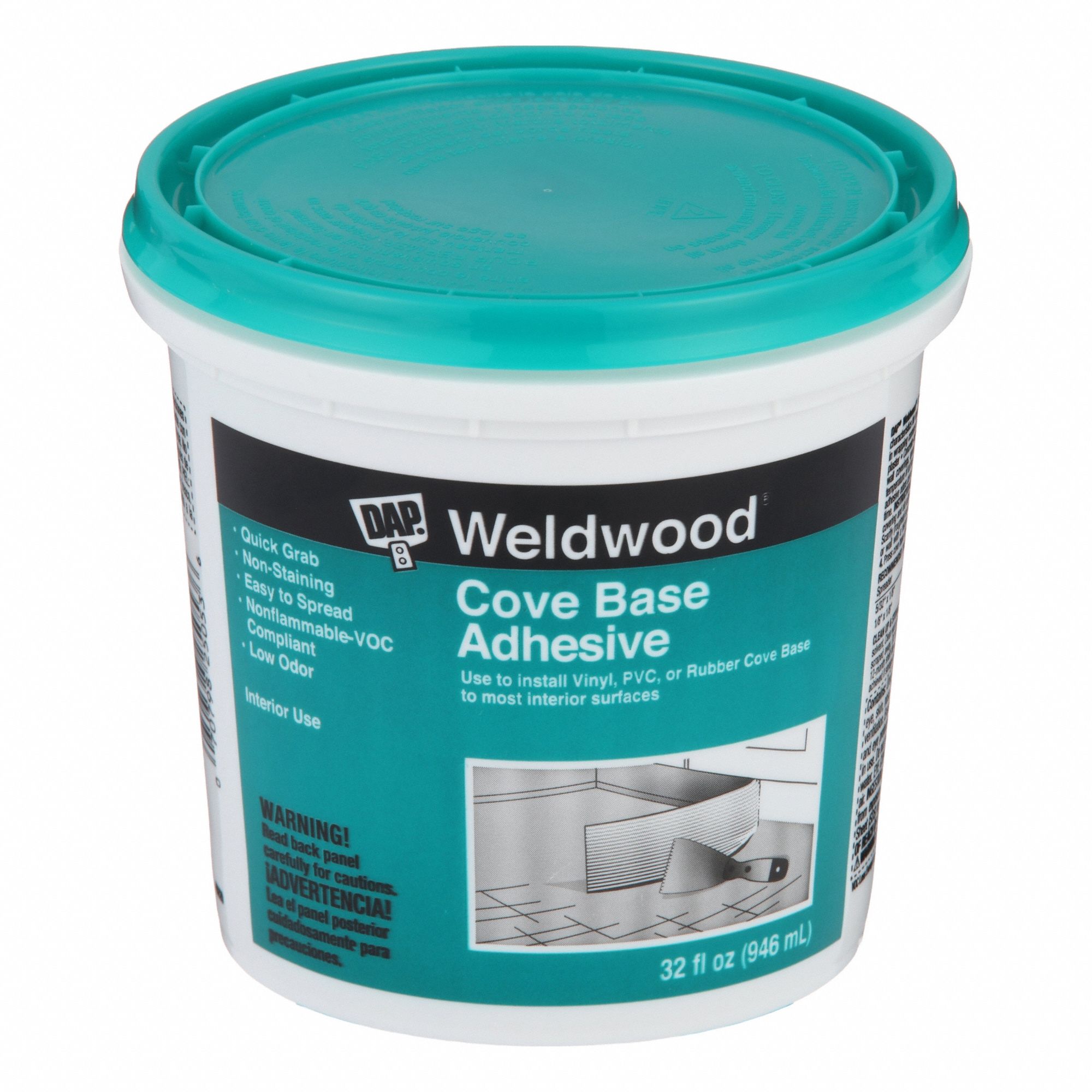 Construction Adhesive: Cove Base, 1 qt, Pail, Off-White, Interior Only