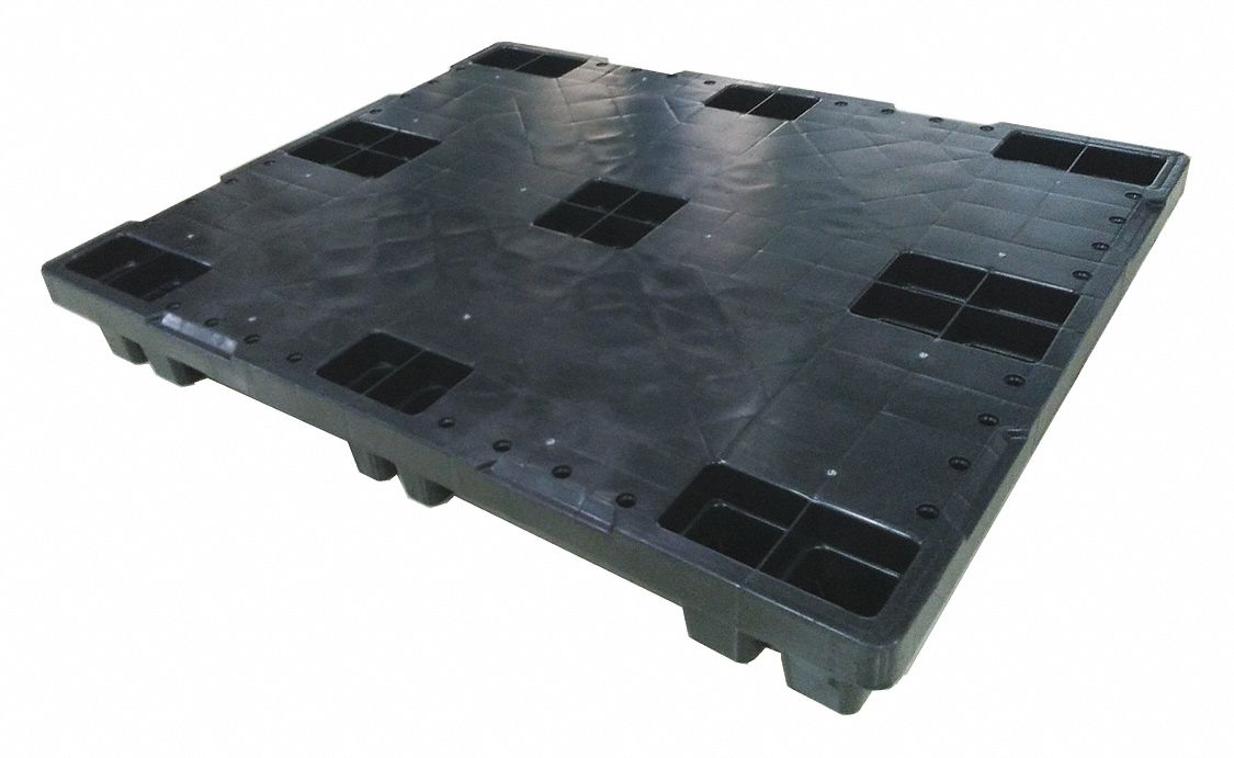 Pallet: Nestable, 48 in Overall Lg, 40 in Overall Wd, HDPE, 7, 000 lb Static Load Capacity, Black