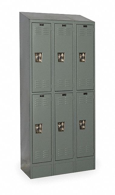 Wardrobe Locker: 36 in x 12 in x 78 in, Louvered, 2 Tiers, 3 Units Wide, Padlock Hasp
