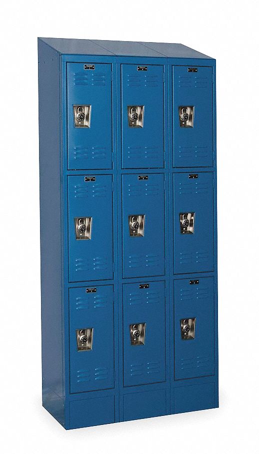 Wardrobe Locker: 36 in x 12 in x 78 in, Louvered, 3 Tiers, 3 Units Wide, Padlock Hasp
