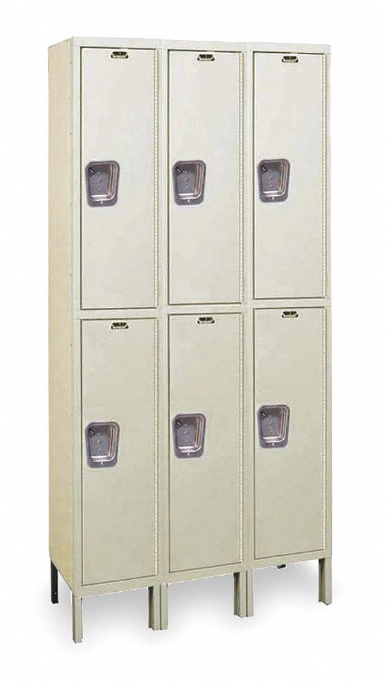 Wardrobe Locker: 36 in x 12 in x 78 in, Solid, 2 Tiers, 3 Units Wide, Padlock Hasp, Tan