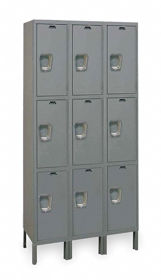 Wardrobe Locker: 36 in x 12 in x 78 in, Solid, 3 Tiers, 3 Units Wide, Padlock Hasp, Steel