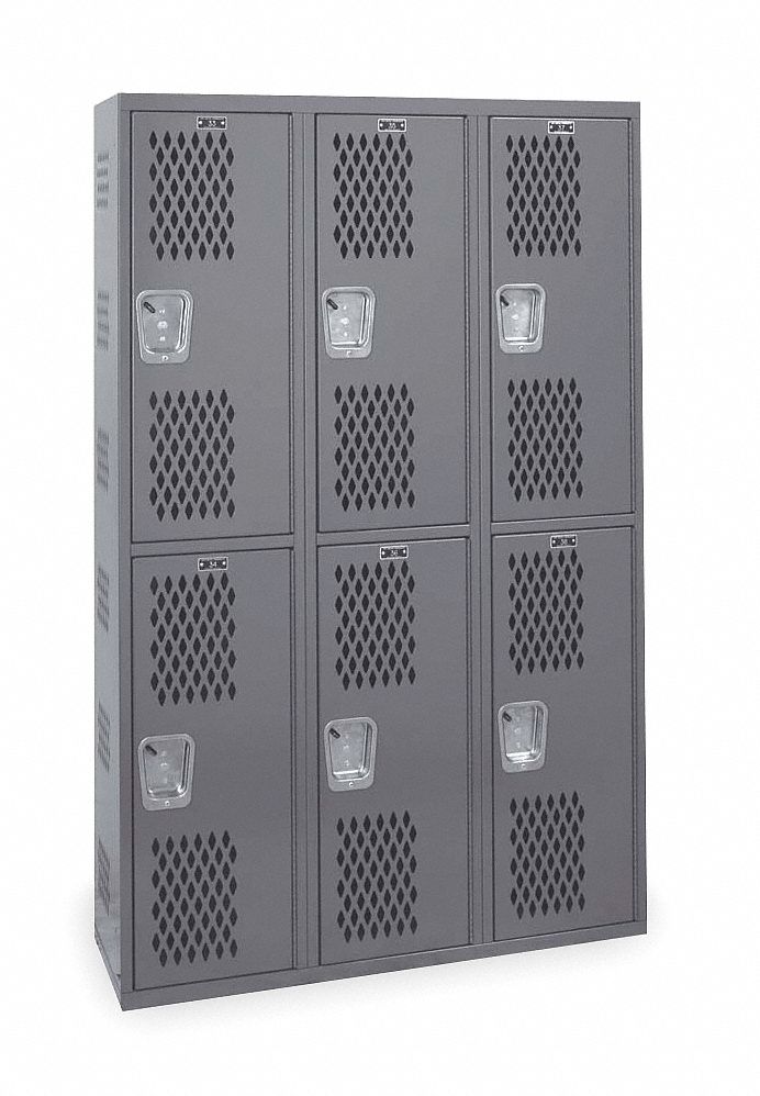 Wardrobe Locker: 36 in x 12 in x 72 in, Ventilated, 2 Tiers, 3 Units Wide, Padlock Hasp