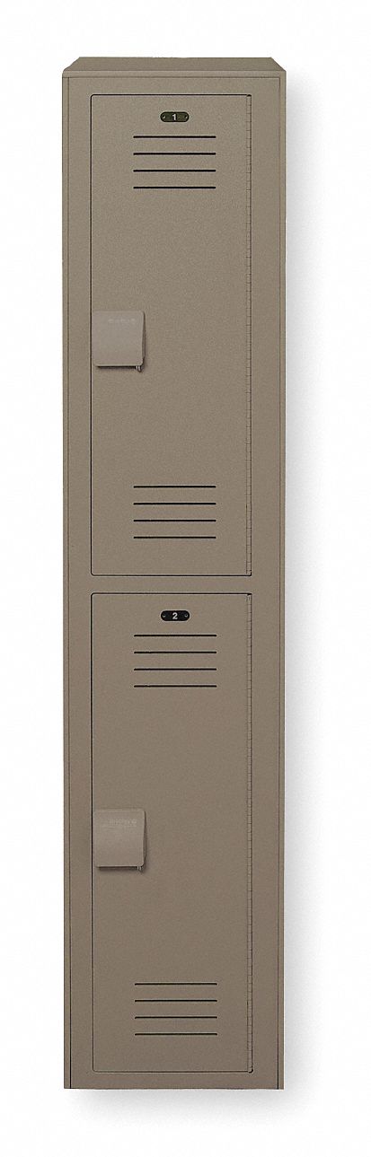 Wardrobe Locker: 12 in x 18 in x 72 in, Louvered, 2 Tiers, 1 Units Wide, Padlock Hasp, Gray
