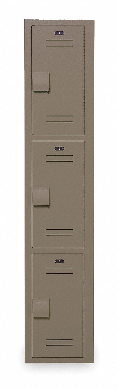 Wardrobe Locker: 12 in x 18 in x 72 in, Louvered, 3 Tiers, 1 Units Wide, Padlock Hasp, Gray