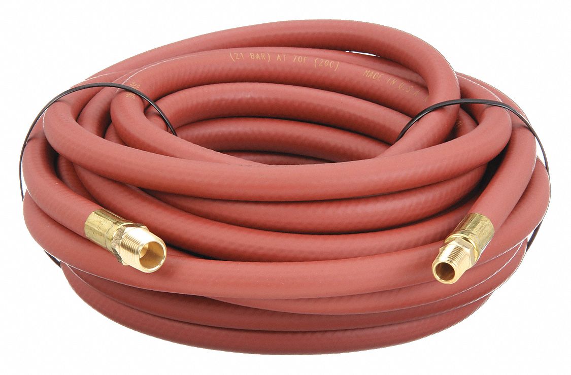 AIR HOSE, ¼ IN INSIDE DIAMETER, RED, BRASS, 3/8 IN MNPT X BRASS 1/4 IN MNPT, 35 FT L