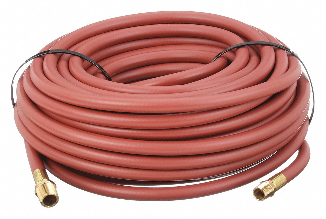 AIR HOSE, ⅜ IN INSIDE DIAMETER, RED, BRASS, 3/8 IN MNPT X BRASS 1/2 IN MNPT, 100 FT L