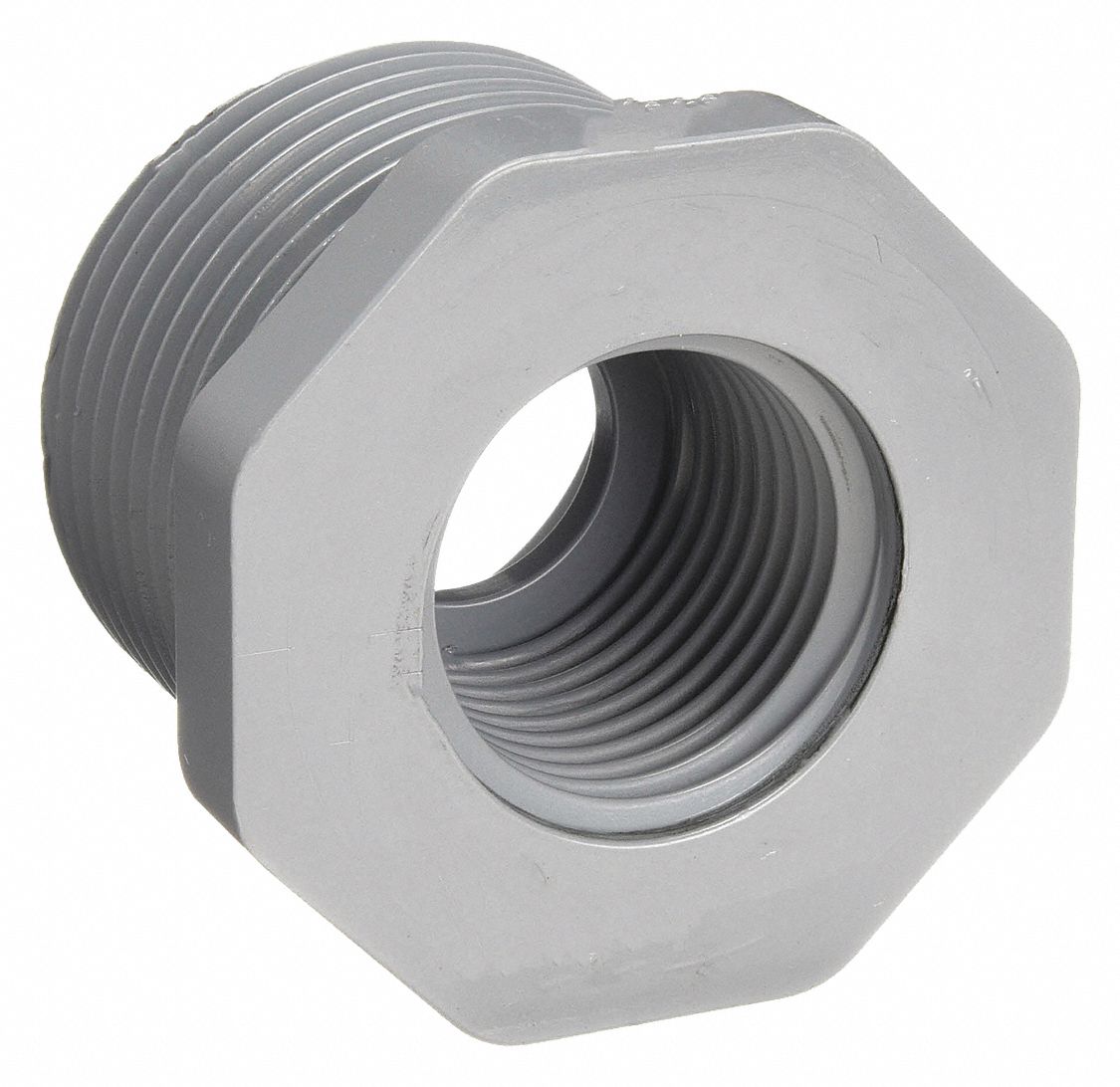 REDUCING BUSHING: ½ IN X ¼ IN FITTING, SCHEDULE 80, MALE NPT X FEMALE NPT, GREY