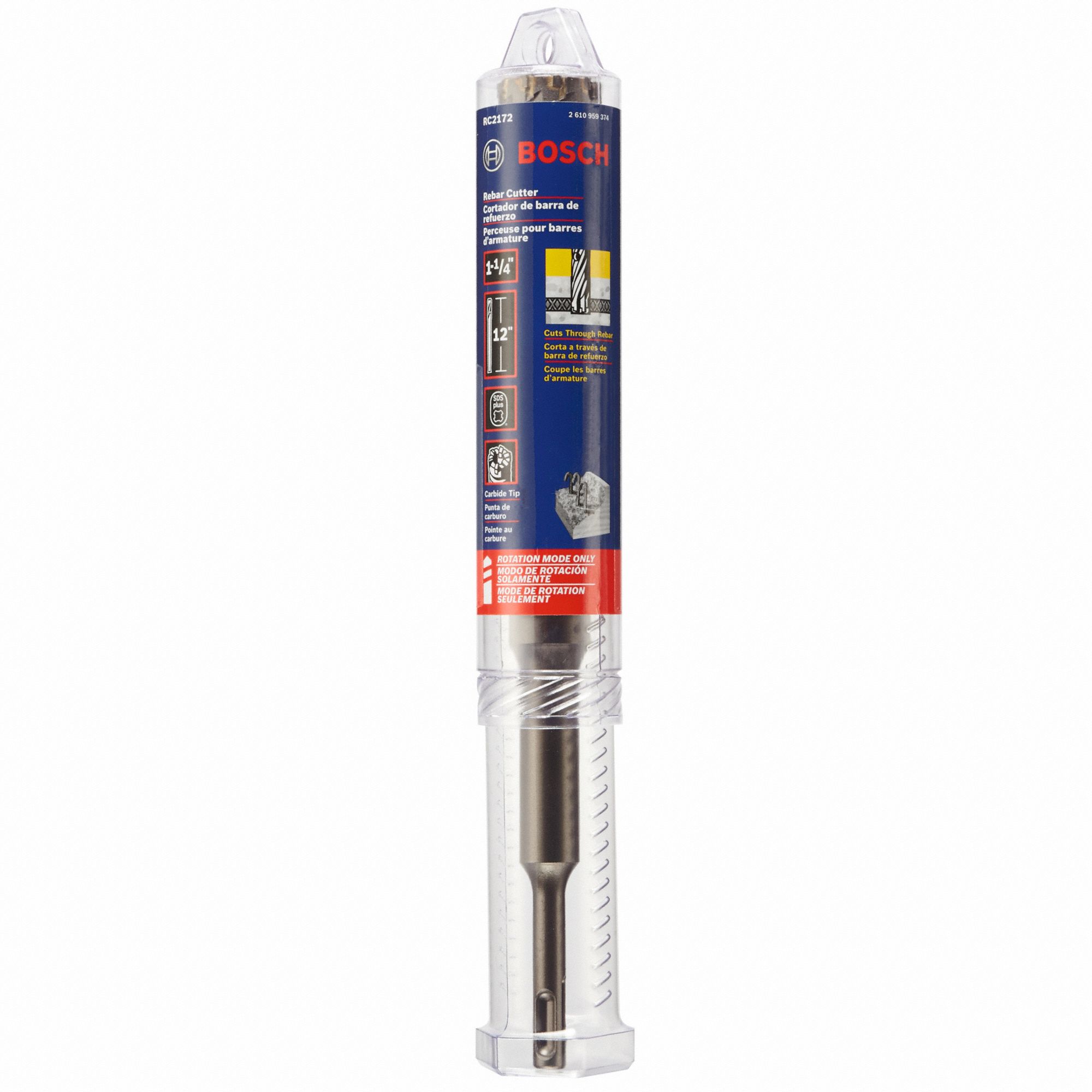 BOSCH Rebar Cutter Drill Bit, 1 1/4 in Drill Bit Size, Carbide Tipped, 12 in Overall Length, SDS