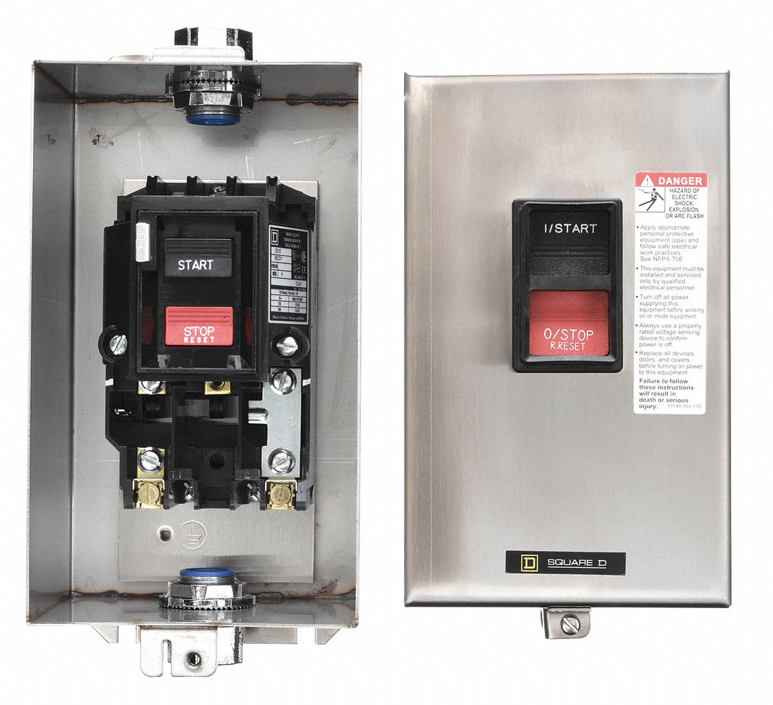 Manual Motor Starter: Non-Reversing, 2 Poles, 27 A, NEMA Size M-1, Thermal Protection, SQR1