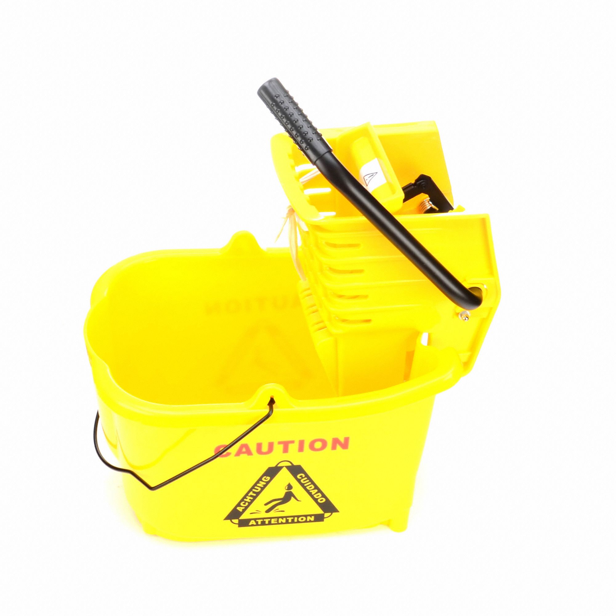 RW Clean 38 qt Yellow Plastic Mop Bucket - with Side Press Wringer - 22  1/2 x 16 1/4 x 36 1/2 - 1 count box