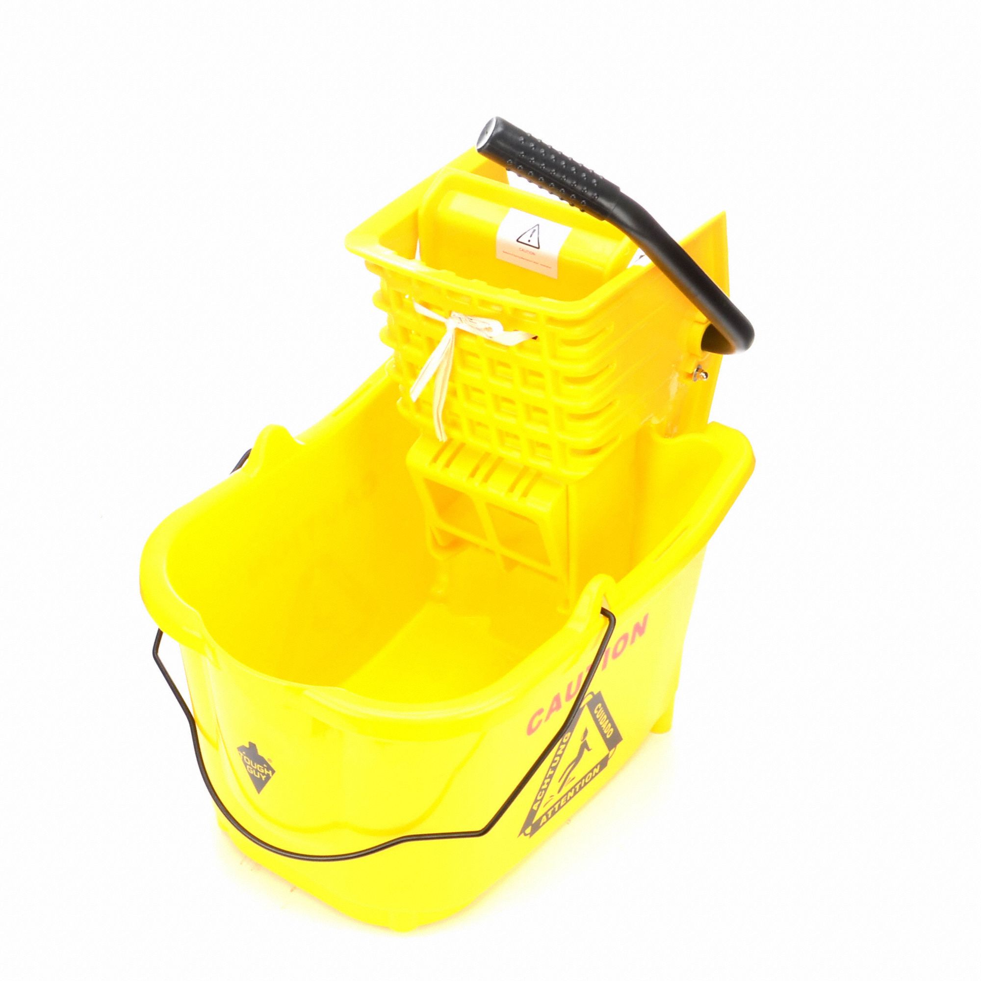 RW Clean 38 qt Yellow Plastic Mop Bucket - with Side Press Wringer - 22  1/2 x 16 1/4 x 36 1/2 - 1 count box