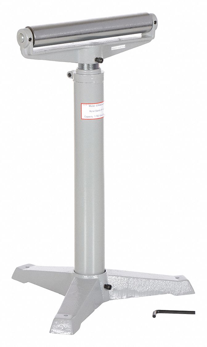 MATERIAL SUPPORT STAND, 14 IN ROLLER W, 27 1/16 IN OVERALL W, 27 IN MIN. H, STEEL