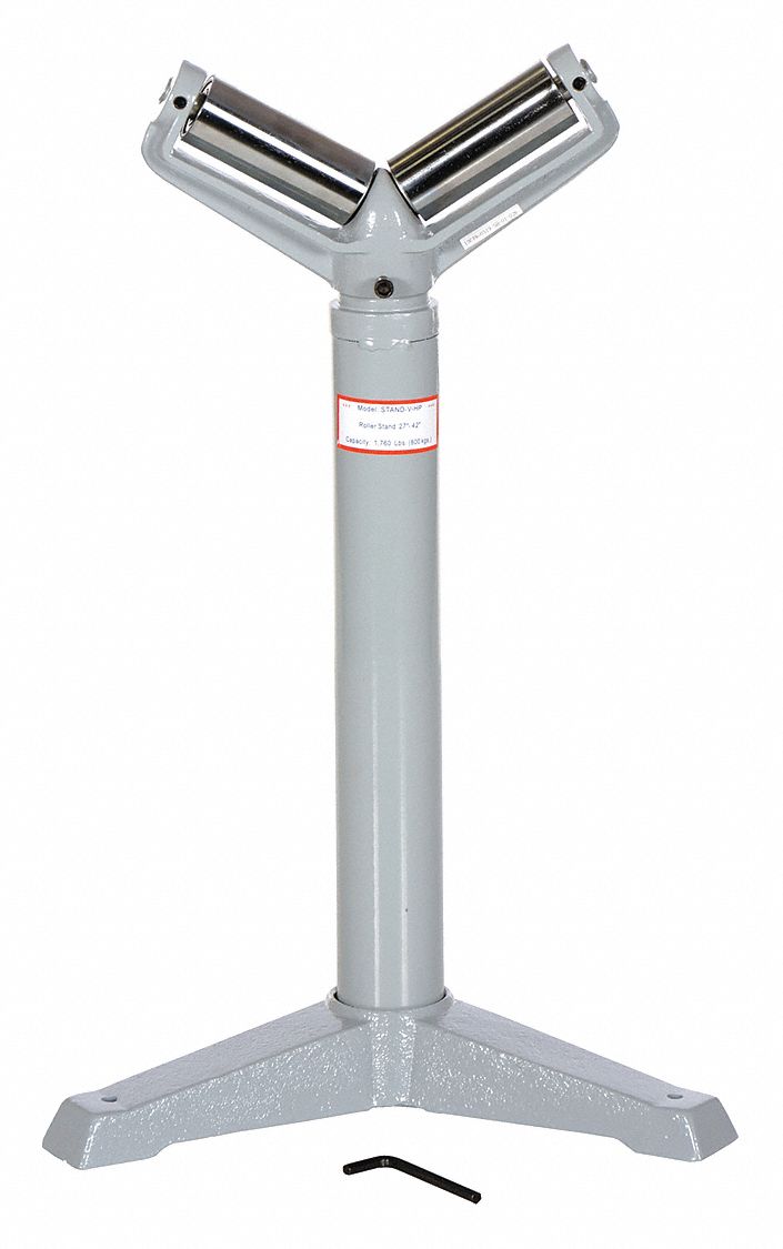 MATERIAL SUPPORT STAND, 5 IN ROLLER W, 26⅛ IN OVERALL W, 27 IN MIN. H, STEEL
