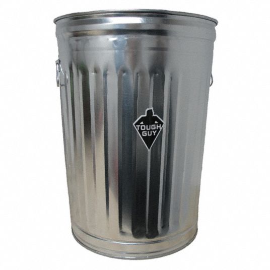 TOUGH GUY Trash Can Galvanized Steel, Open Top, Silver, 20 gal