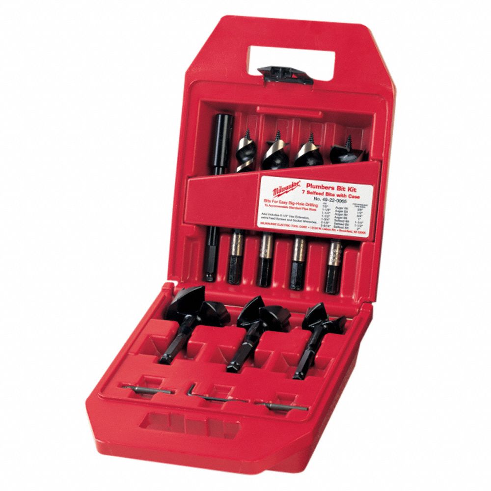 MILWAUKEE, Hex, 6 5/8 in Overall Lg, Plumber Self Feed Drill Bit Set ...