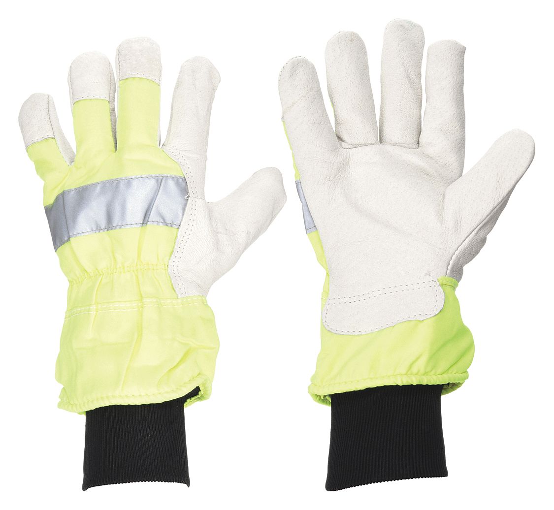 LEATHER GLOVES, S (7), WORK GLOVE, COWHIDE, WING THUMB, KNIT CUFF, POLYESTER