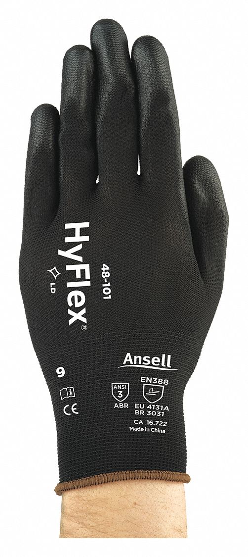 Coated Gloves: 2XL ( 11 ), Smooth, Polyurethane, Palm, Dipped, ANSI Abrasion Level 3, 1 PR