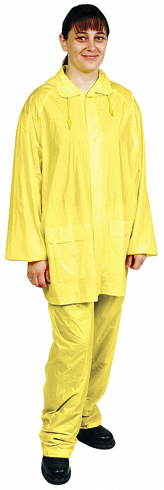 3-PIECE RAINSUIT WITH DETACHABLE HOOD/JACKET/PANTS, YELLOW, M, PVC, 4 MIL