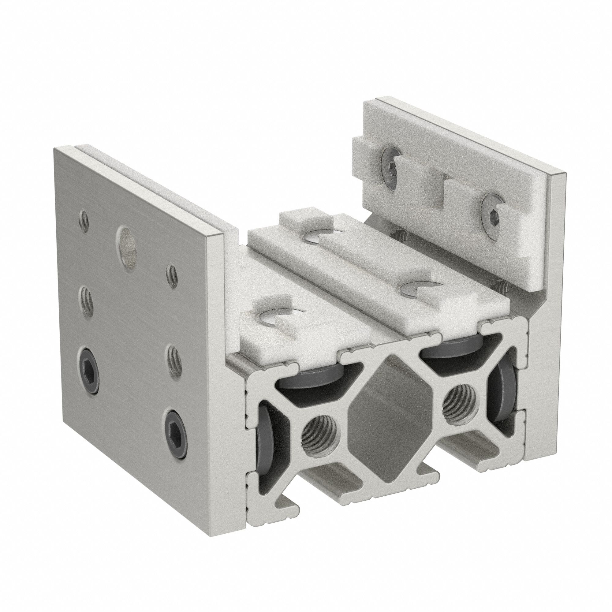 Linear Bearing: 15 Series, 2 53/64 in L x 3 1/8 in W x 4 in H, Silver, Single Mount, Std, Anodized