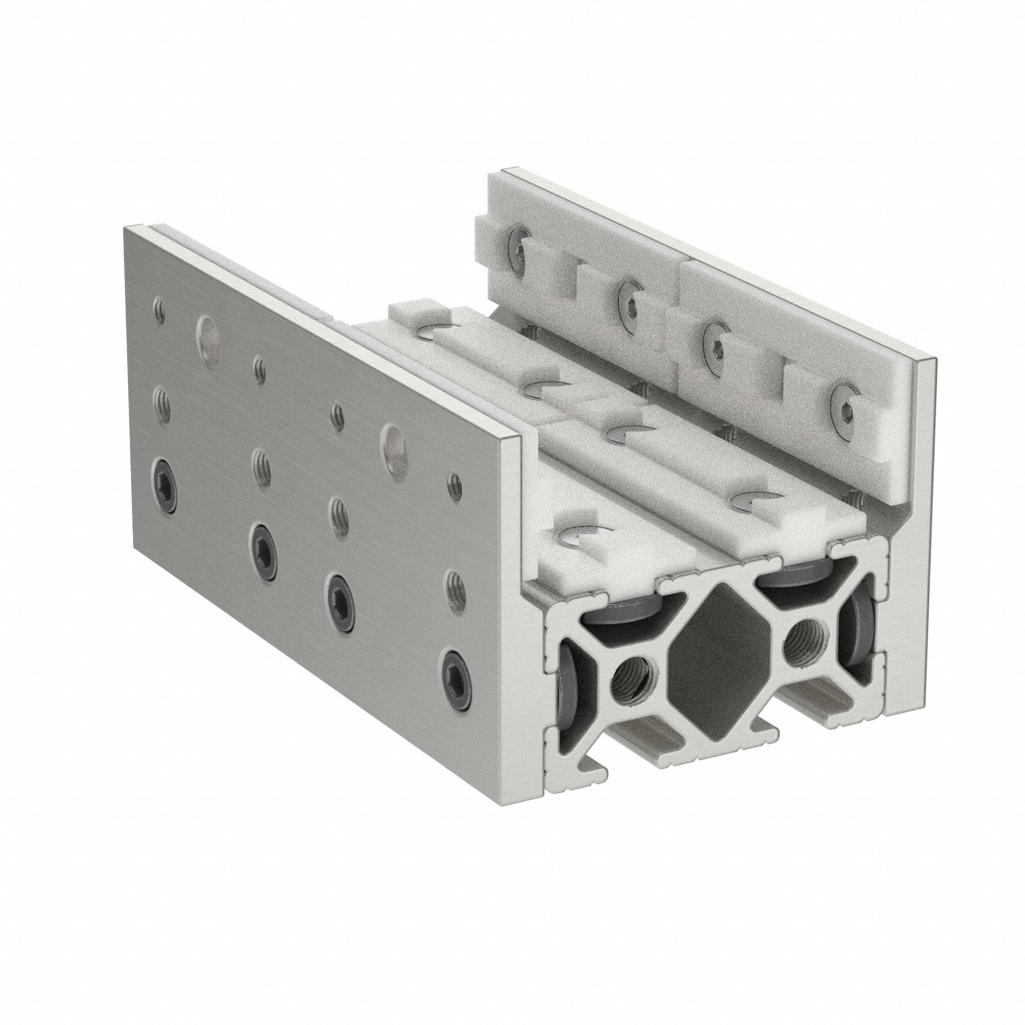 Linear Bearing: 15 Series, 6 in L x 3 1/8 in W x 4 in H, Silver, Single Mount, Std, For 4 # of Slots