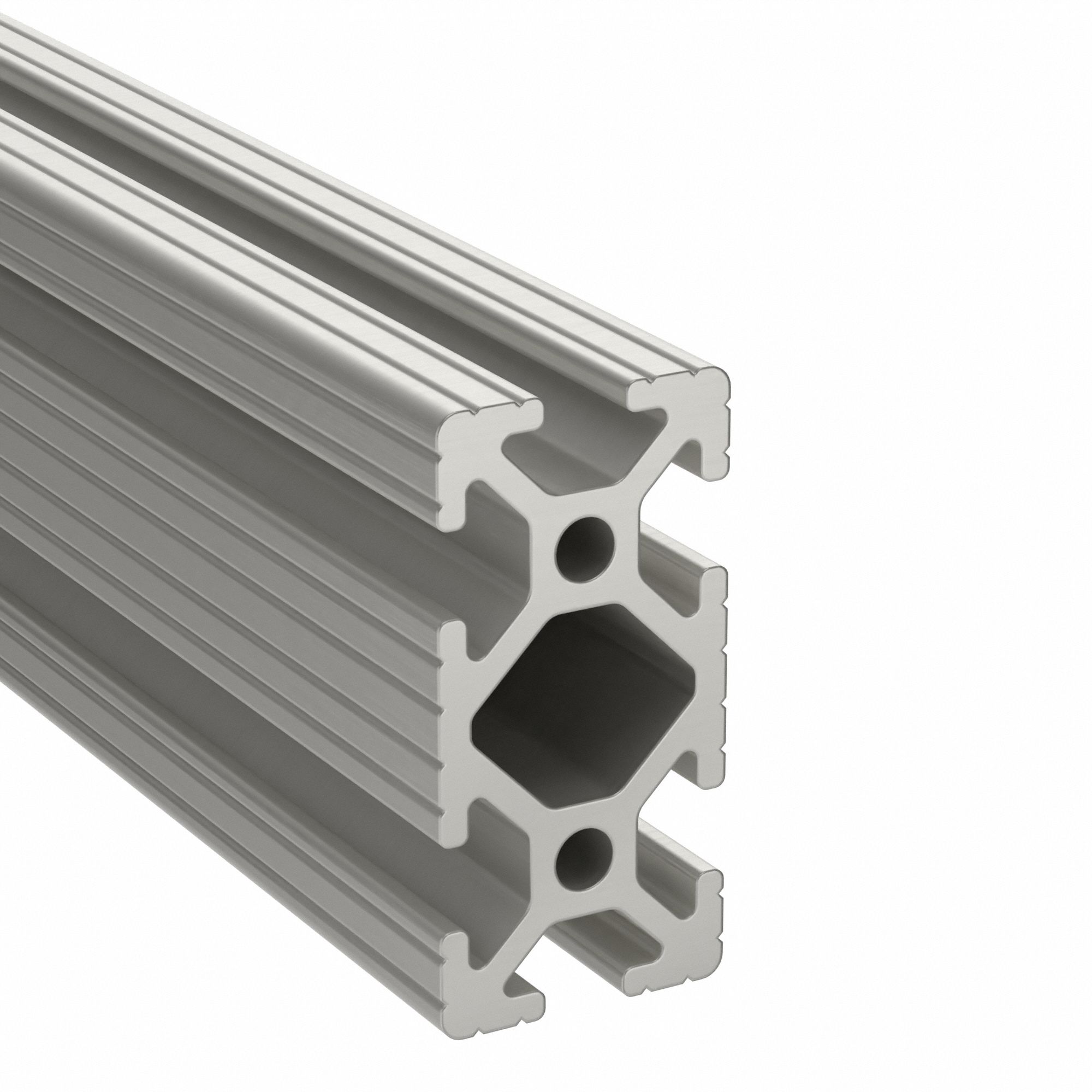 T-Slot Framing Extrusion: 10 Series, 6 ft Lg, 2 in x 1 in, Silver, Double, Grooved, 6 Slots