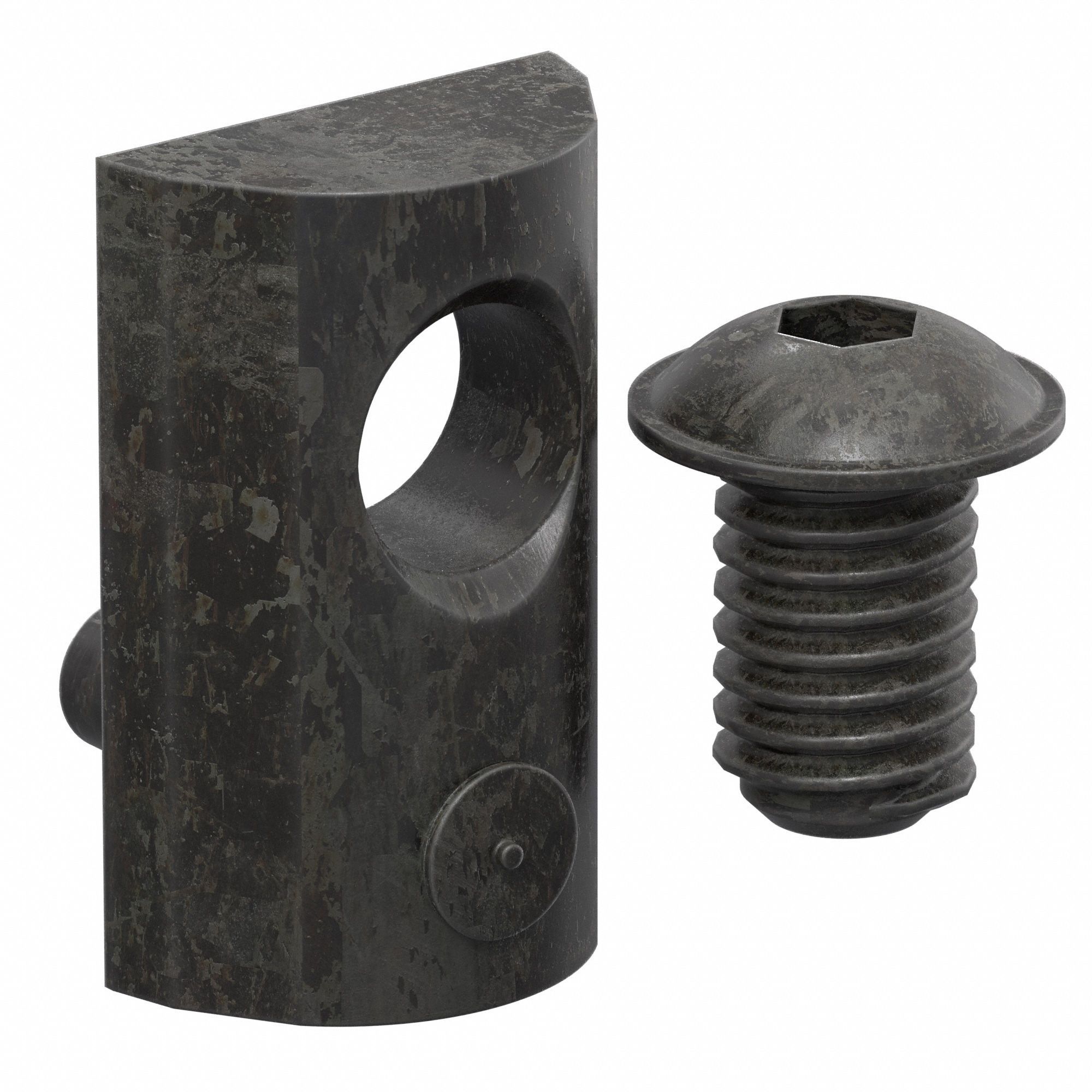 Bolt Assembly: 1/4" -20 Size, 1/2 in Thread Lg, Flanged Button Head Socket Cap, For 0.3 in Slot Wd