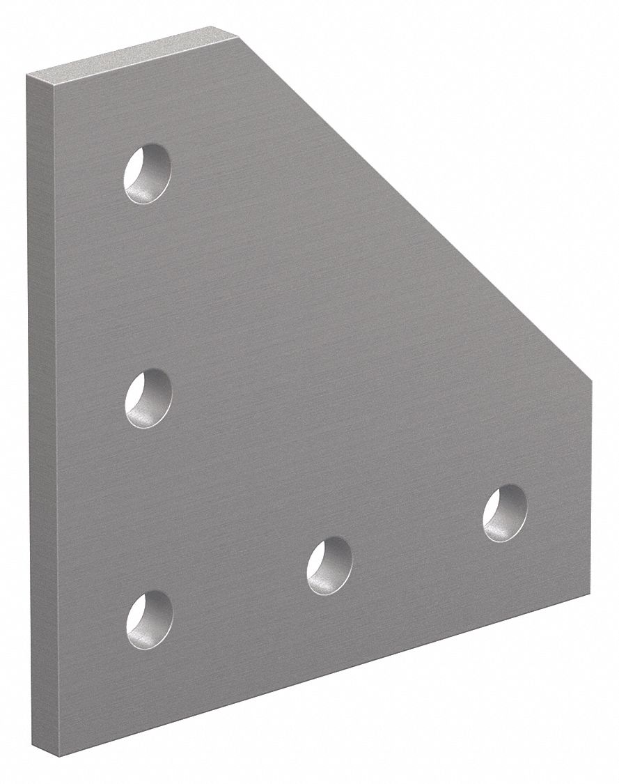 Joining Plate: 90° Angled Flat Plate, 10 Series, 3/16 in x 3 in x 3 in, For 17/64 in Slot Wd, Silver