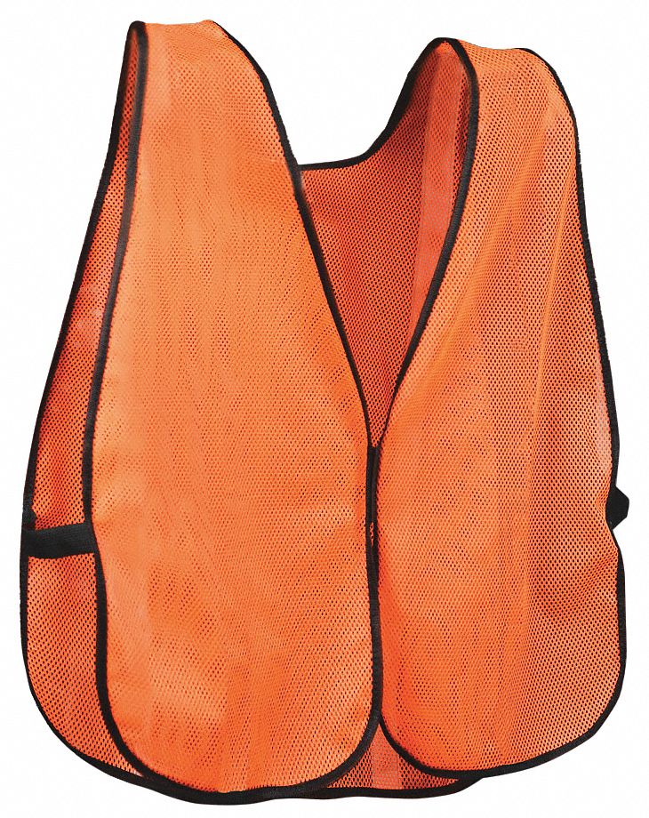 HI-VIS VEST, UNIVERSAL, ORANGE, POLYESTER MESH, HOOK & LOOP