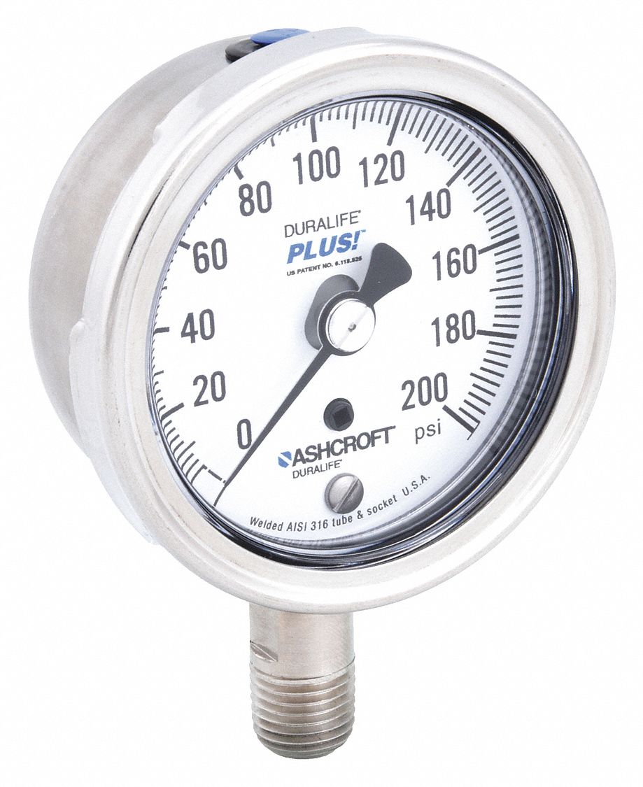 PRESSURE GAUGE,2 1/2 IN,200 PSI