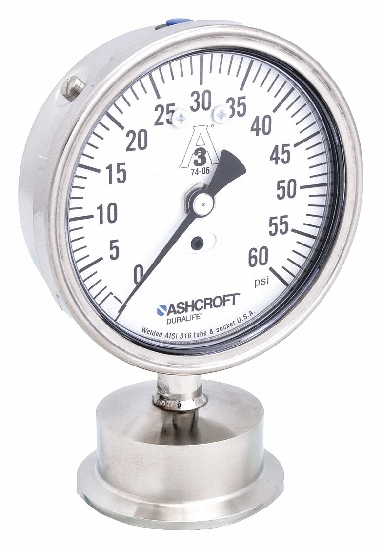 PRESSURE GAUGE,0 TO 60 PSI,3-1/2IN,2IN