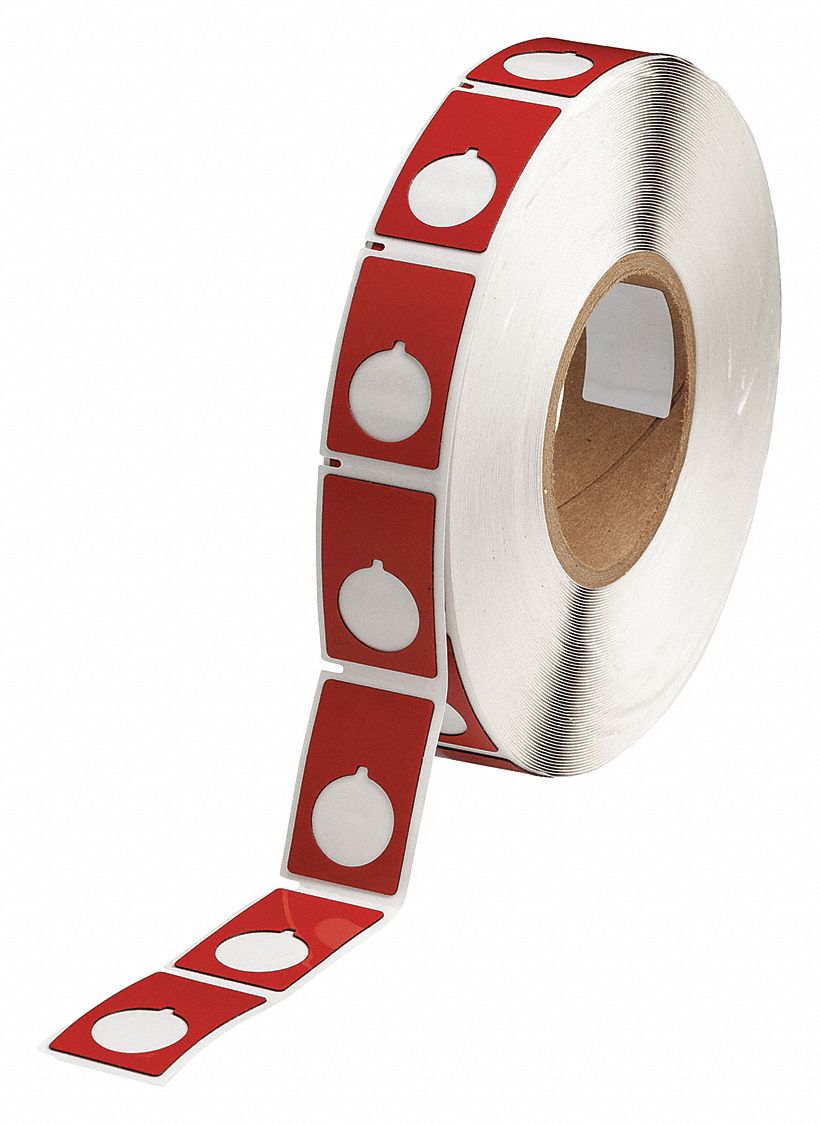 Pre-Cut Label Stock Roll: 1 29/32 in x 1 13/64 in, Polyester, Red (Gloss), 500 Labels per Roll